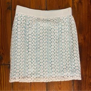 Antonio Melani Overlay Crochet Pencil Skirt Size 8 Tiffany Blue White Lace Lined